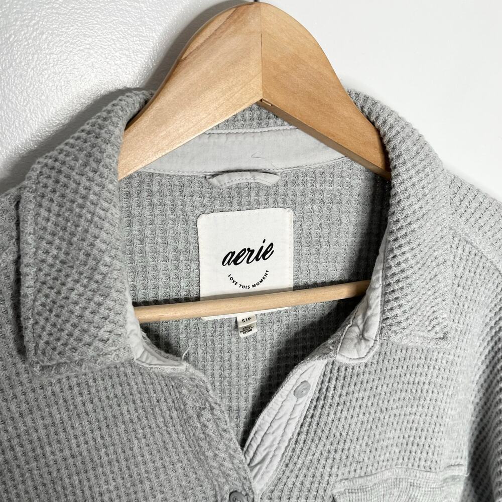 Aerie Lumberjane Waffle Knit Cardigan Sweater Womens Small Gray Button Up - Picture 5 of 9